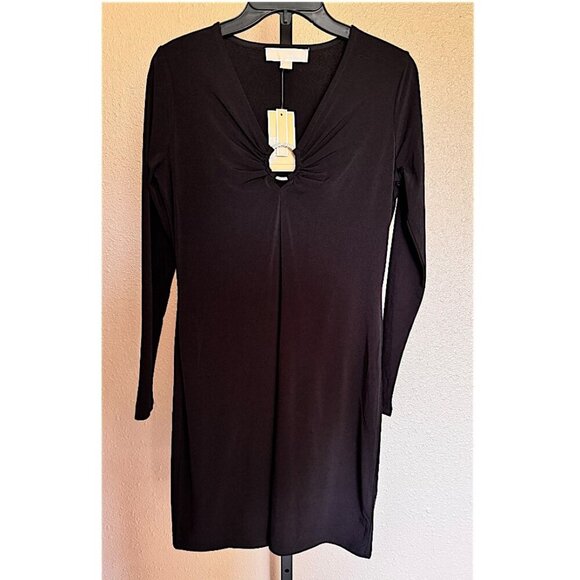 MICHAEL Michael Kors Black V-Neck Keyhole Dress Long Sleeve Medium - Picture 6 of 8